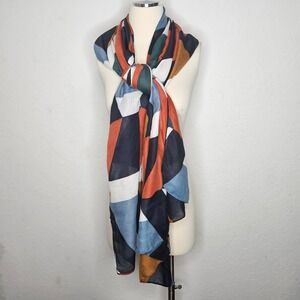 Les Essentiels de Monoprix Scarf Geometric Colorblock Navy Orange Yellow Green